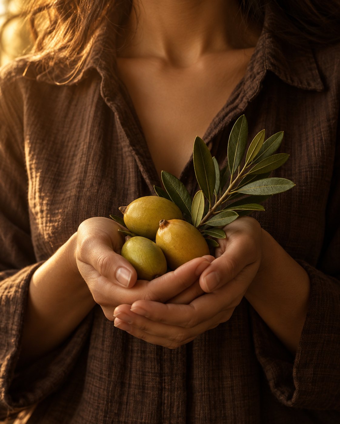 Hands holding argan fruits